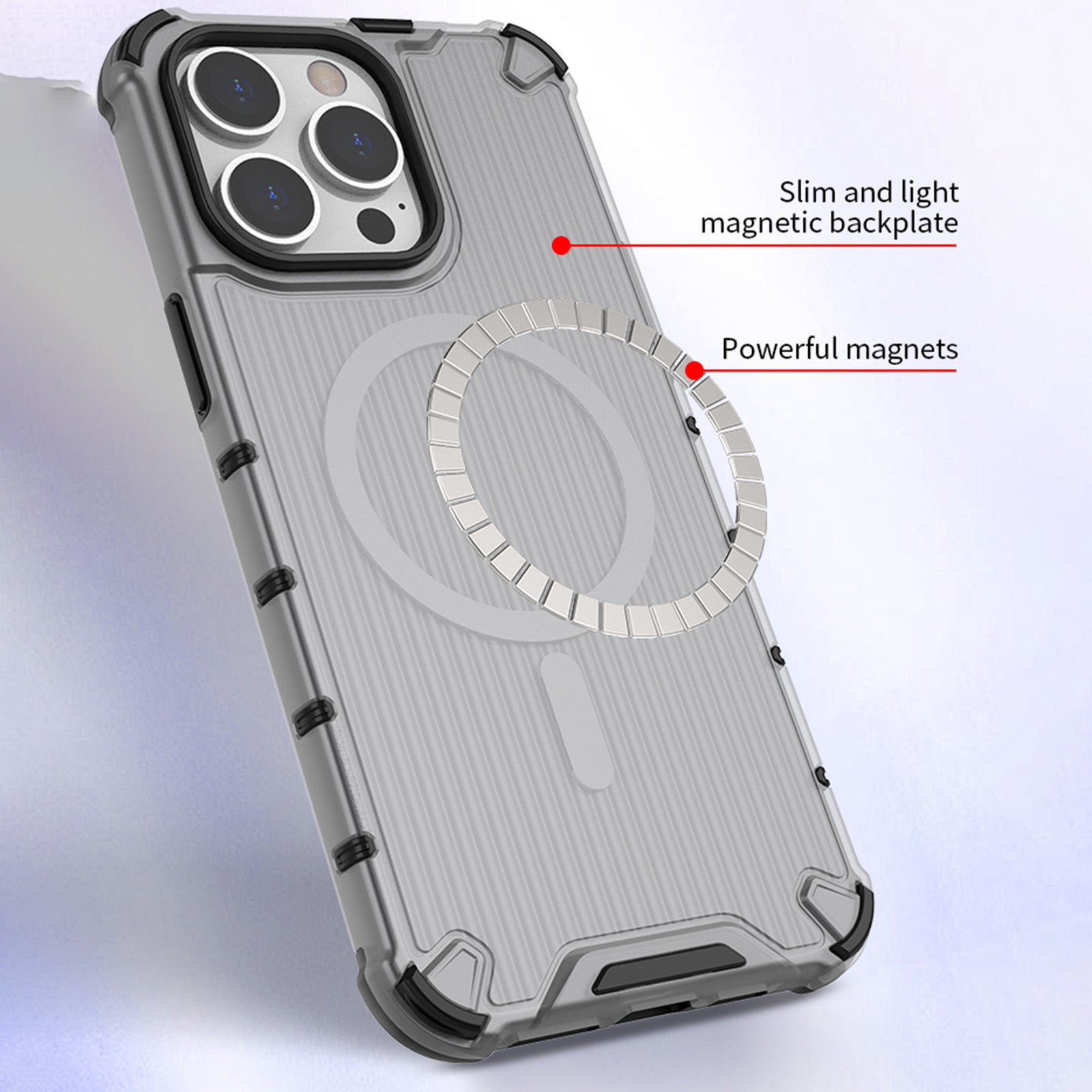 For iPhone 14 Pro Max Case PC+TPU Magnetic Phone Cover with Strip Pattern