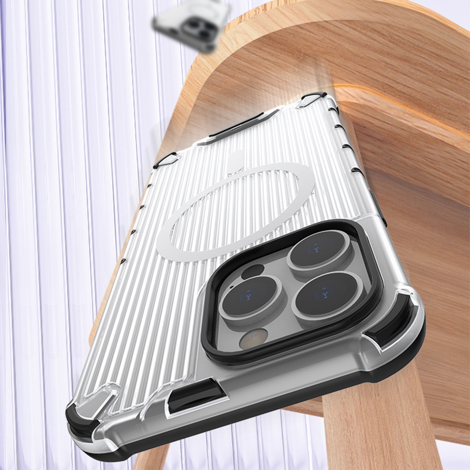 For iPhone 14 Pro Max Case PC+TPU Magnetic Phone Cover with Strip Pattern