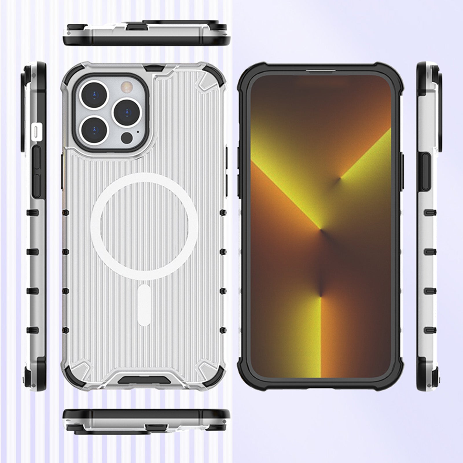 For iPhone 14 Pro Max Case PC+TPU Magnetic Phone Cover with Strip Pattern
