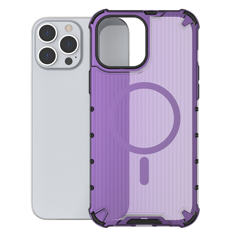 For iPhone 14 Pro Max Case PC+TPU Magnetic Phone Cover with Strip Pattern
