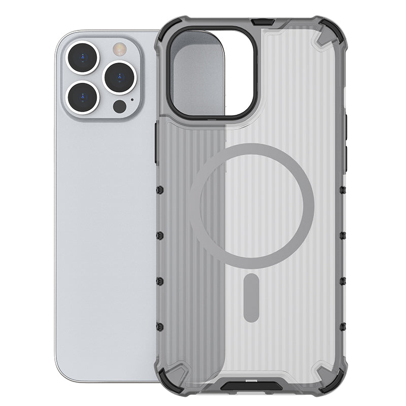 For iPhone 13 Pro Case PC+TPU Strip Pattern Phone Cover Compatible with MagSafe