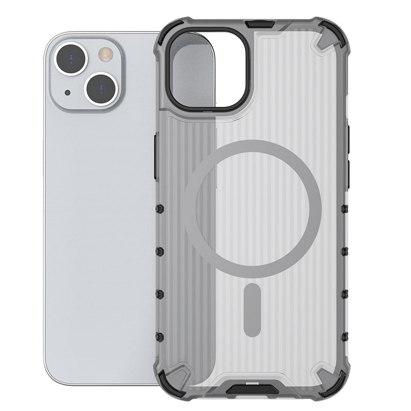 For iPhone 13 Magnetic Case Compatible with MagSafe Strip Pattern PC+TPU Hybrid Cover