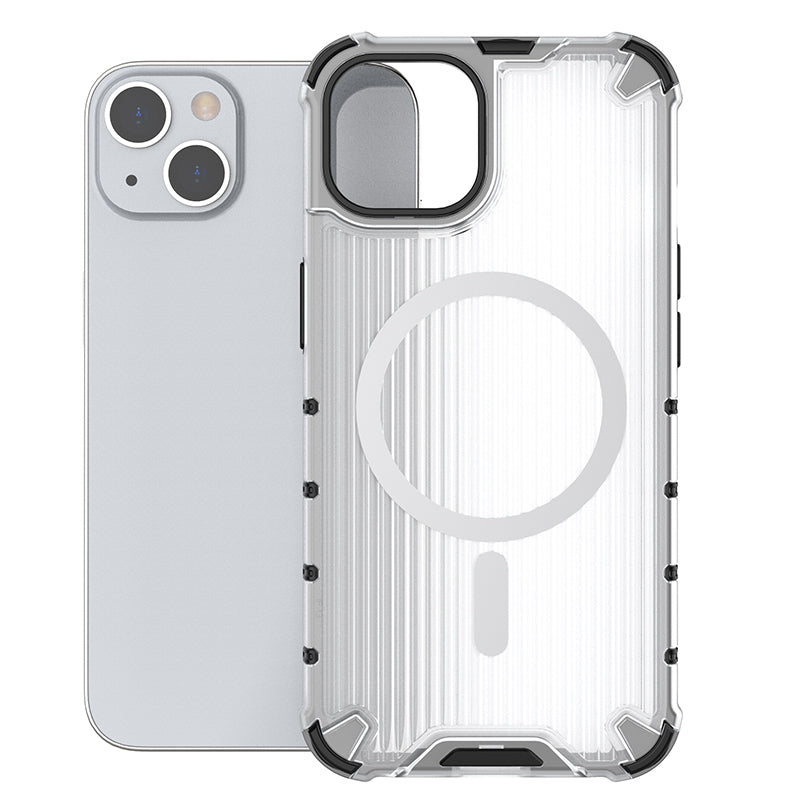 For iPhone 13 Magnetic Case Compatible with MagSafe Strip Pattern PC+TPU Hybrid Cover