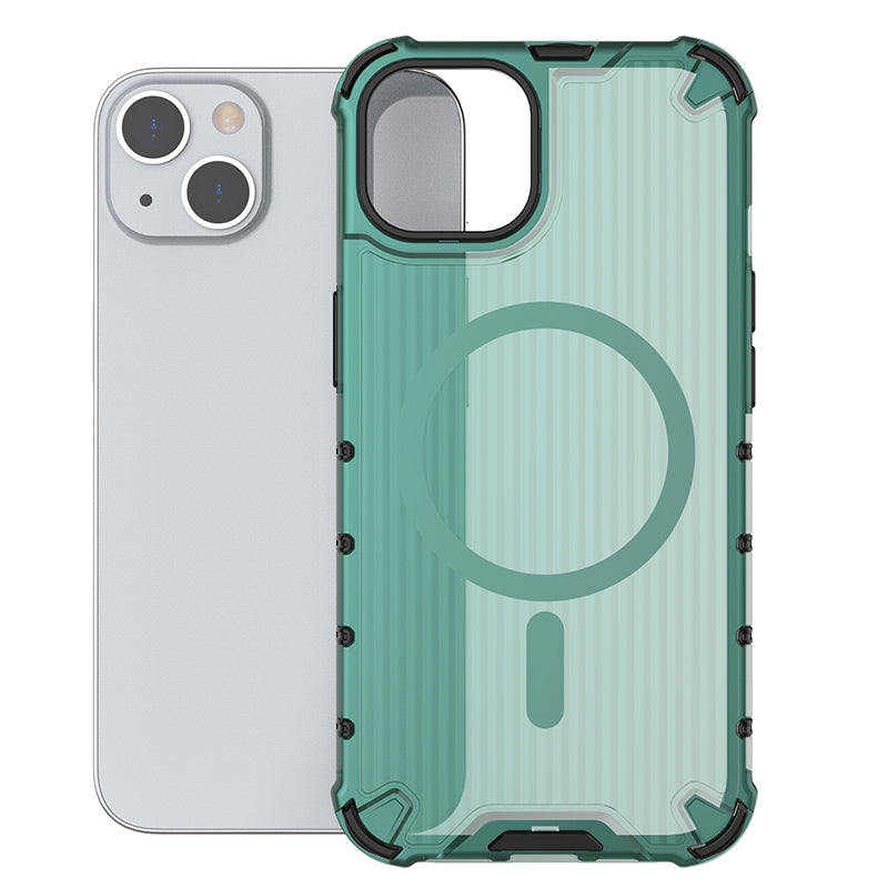 For iPhone 13 Magnetic Case Compatible with MagSafe Strip Pattern PC+TPU Hybrid Cover