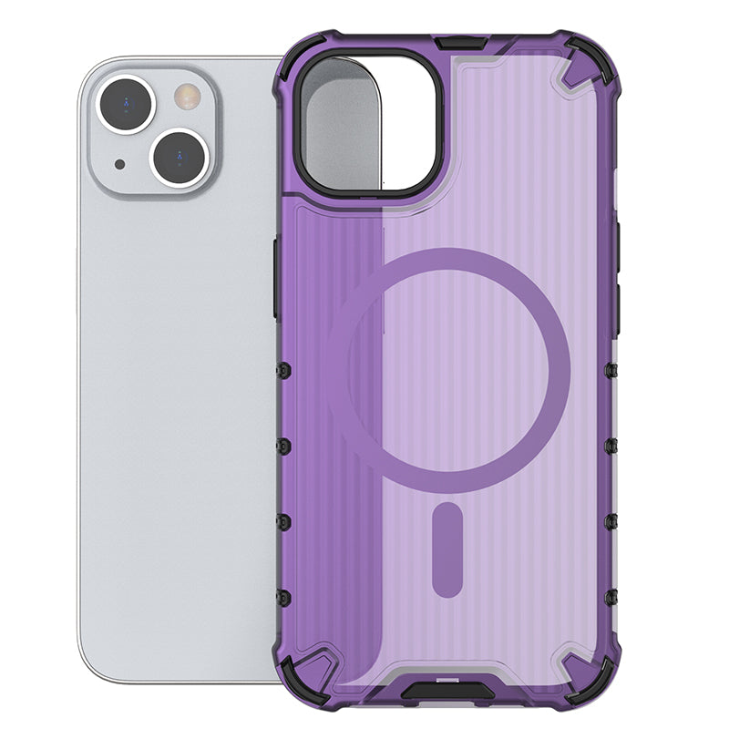 For iPhone 13 Magnetic Case Compatible with MagSafe Strip Pattern PC+TPU Hybrid Cover