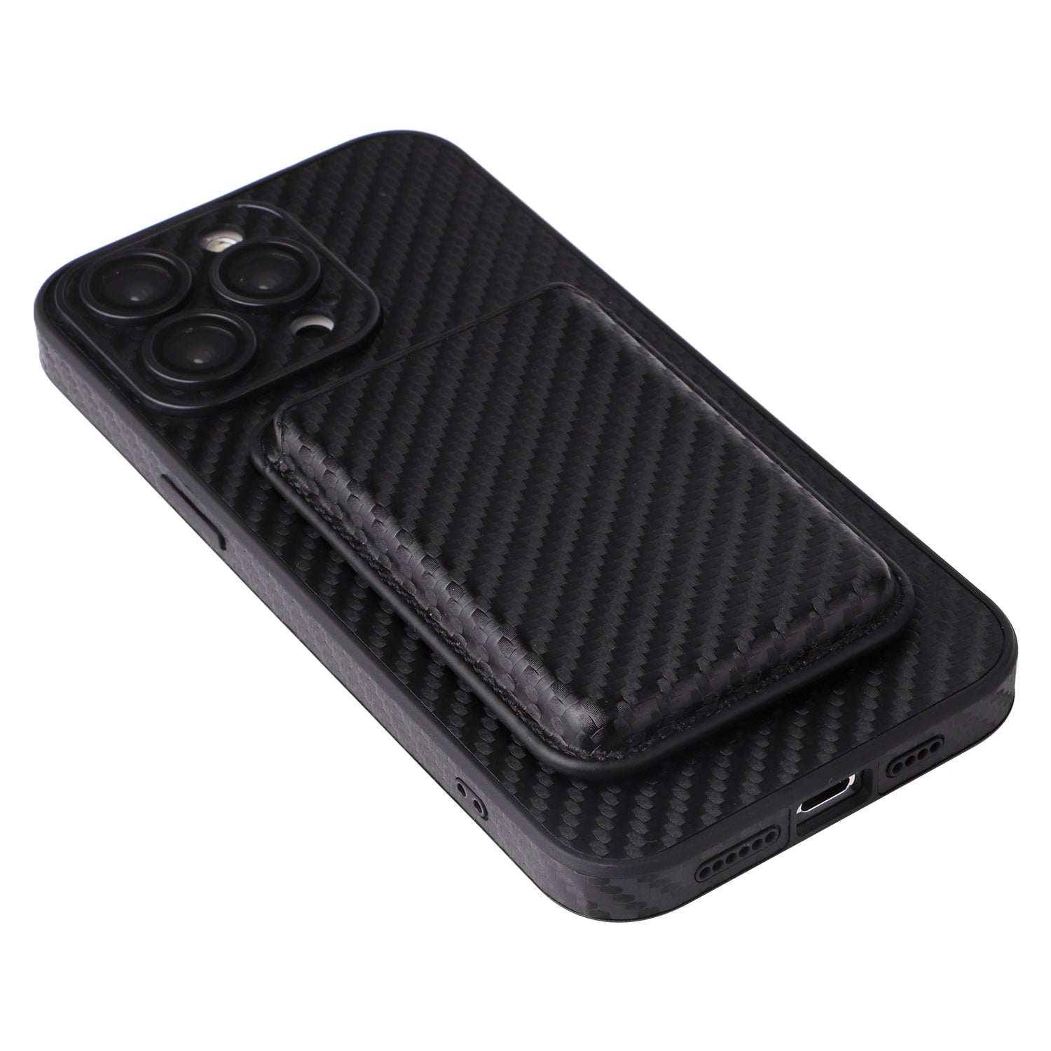 For iPhone 13 Pro Max Case Compatible with MagSafe Carbon Fiber PU+PC+TPU Card Holder Phone Cover