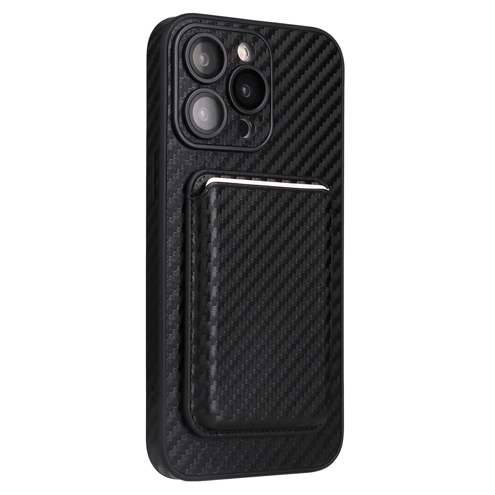 For iPhone 14 Pro Max Card Holder Case Compatible with MagSafe Carbon Fiber PU+PC+TPU Phone Case