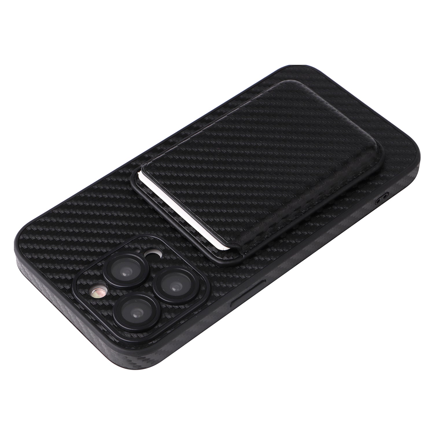 For iPhone 14 Pro Max Card Holder Case Compatible with MagSafe Carbon Fiber PU+PC+TPU Phone Case