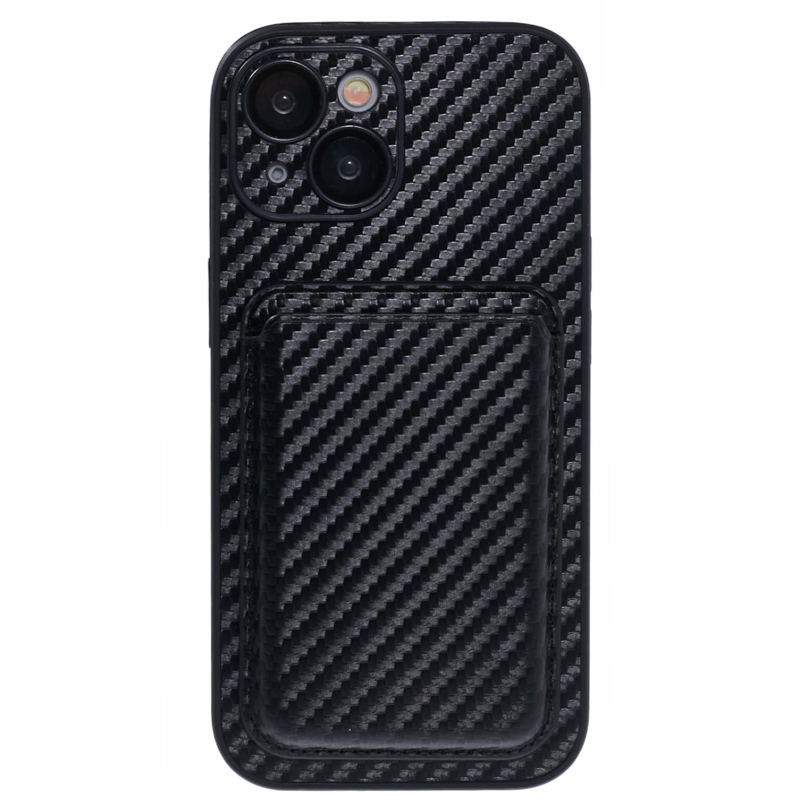 For iPhone 13 Magnetic Case PU Leather Carbon Fiber Phone Back Cover with Card Holder