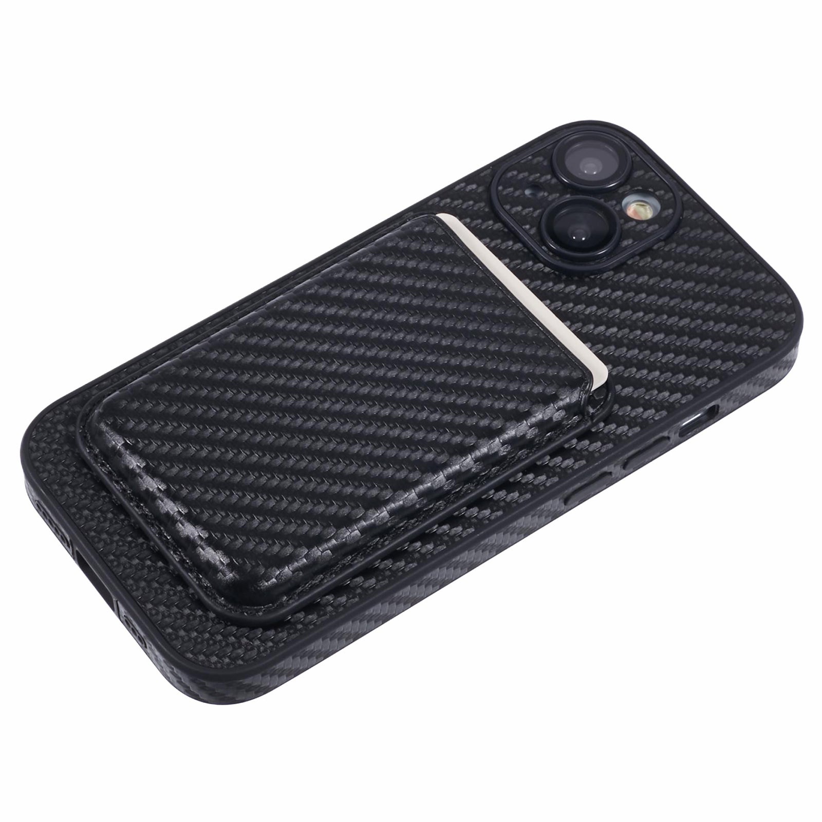 For iPhone 13 Magnetic Case PU Leather Carbon Fiber Phone Back Cover with Card Holder