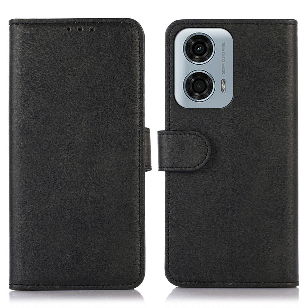 For Motorola Moto G24 Power Phone Stand Case PU Leather Cowhide Texture Card Slots Phone Cover