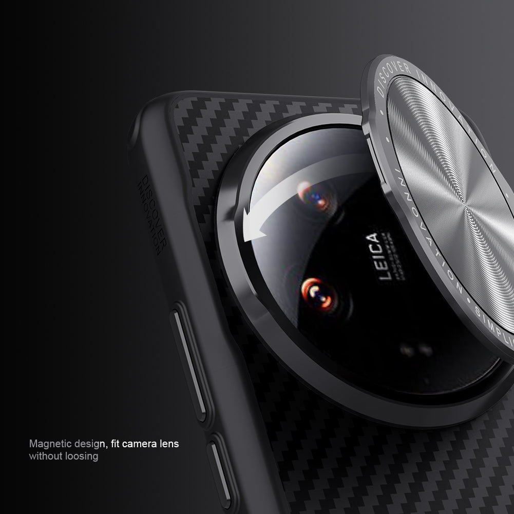 NILLKIN Carboprof Case for Xiaomi 14 Ultra Magnetic Case TPU+Aramid Fiber Shell with Camera Cover Kickstand