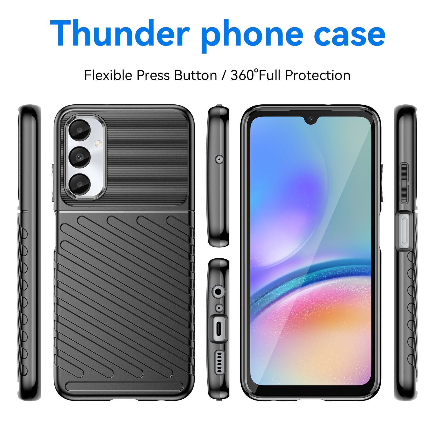 Thunder Series For Samsung Galaxy M14 4G / A05s 4G Case Thickened TPU Twill Texture Back Phone Cover
