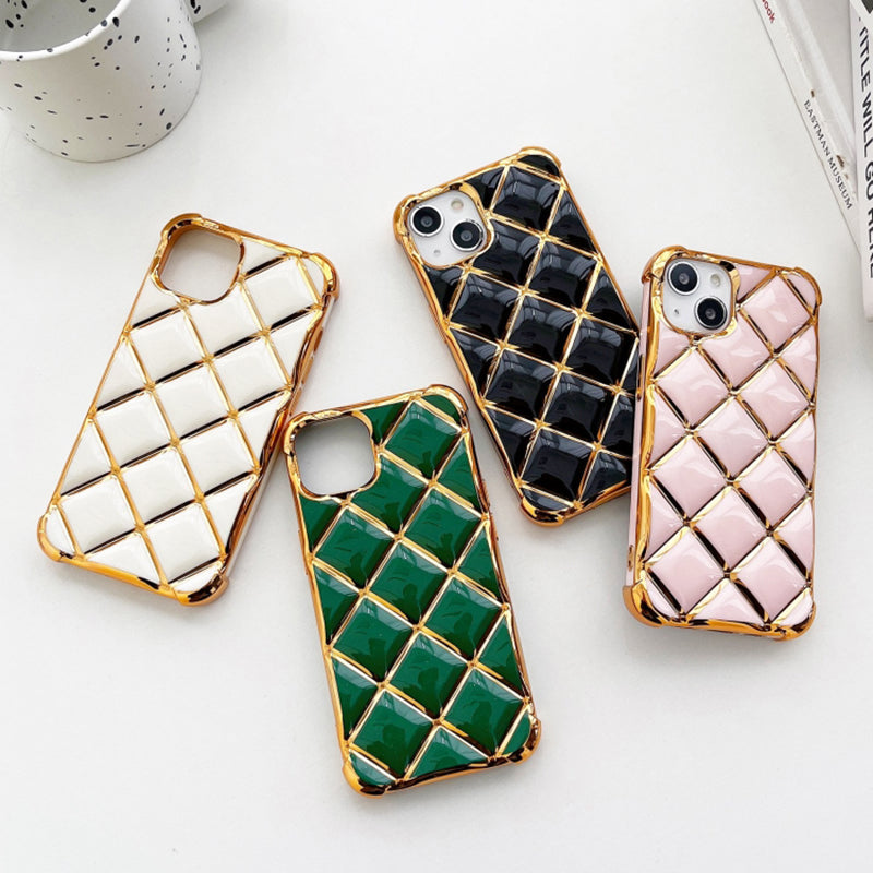 For iPhone 13 TPU Case Diamond Pattern Phone Cover Electroplating Golden Edge