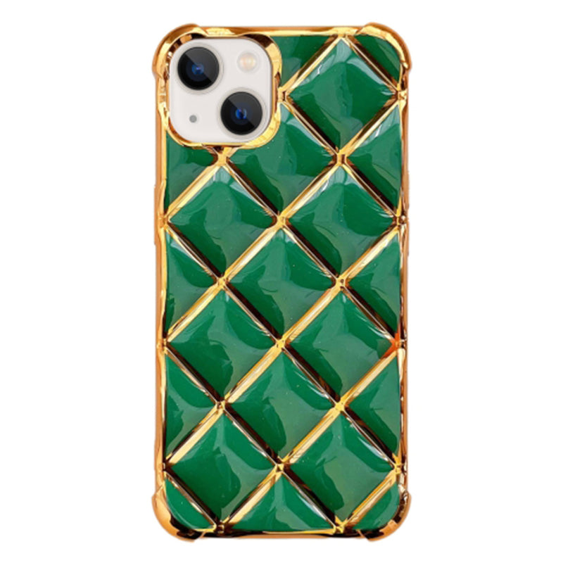 For iPhone 13 TPU Case Diamond Pattern Phone Cover Electroplating Golden Edge