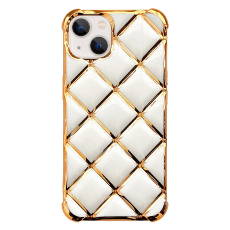 For iPhone 13 TPU Case Diamond Pattern Phone Cover Electroplating Golden Edge