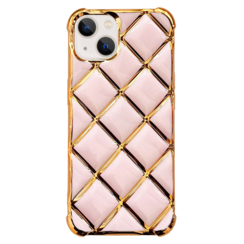 For iPhone 13 TPU Case Diamond Pattern Phone Cover Electroplating Golden Edge