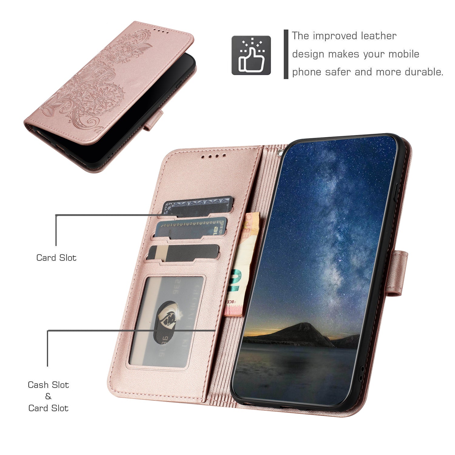 YX0050 For Xiaomi Redmi Note 13 4G Wallet Case Flower Pattern Imprinted Leather Phone Cover