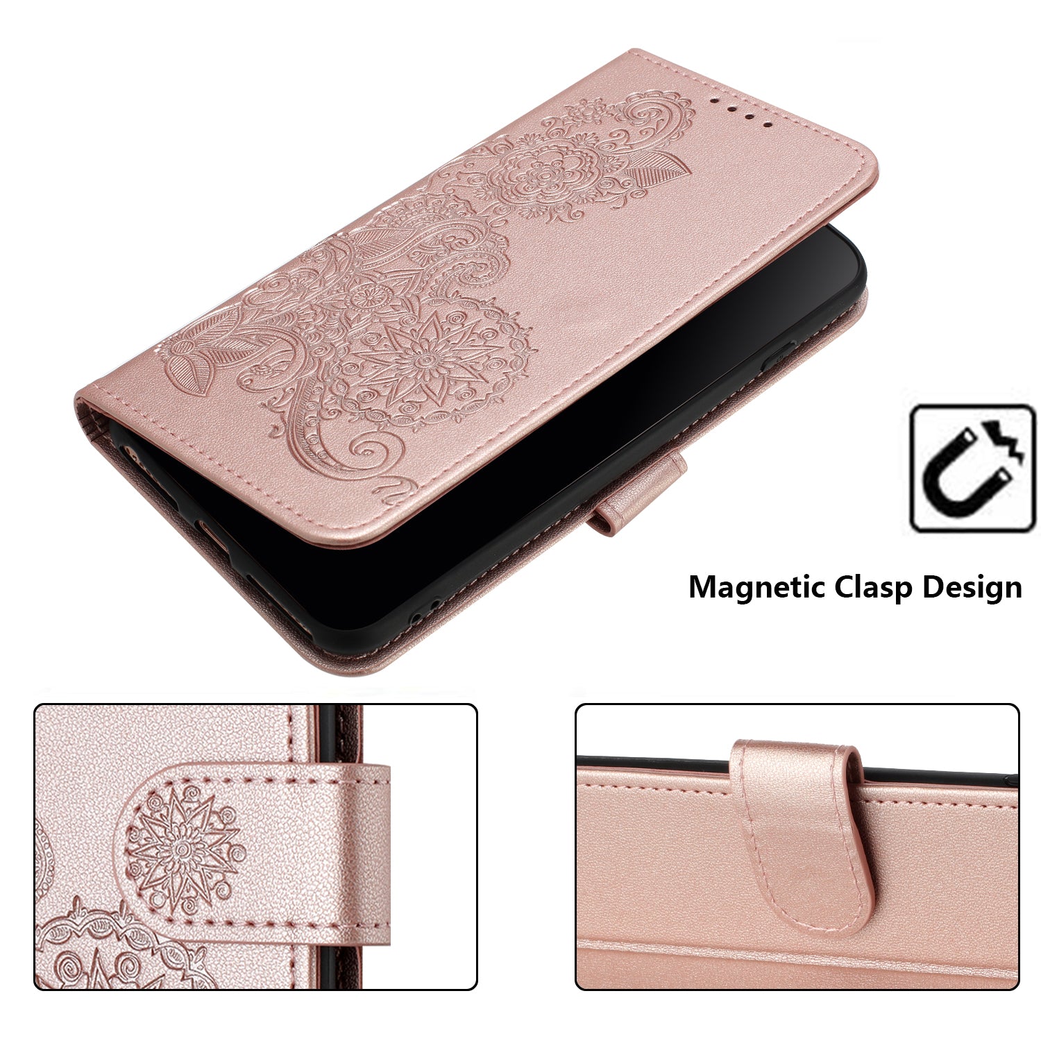 YX0050 For Xiaomi Redmi Note 13 4G Wallet Case Flower Pattern Imprinted Leather Phone Cover