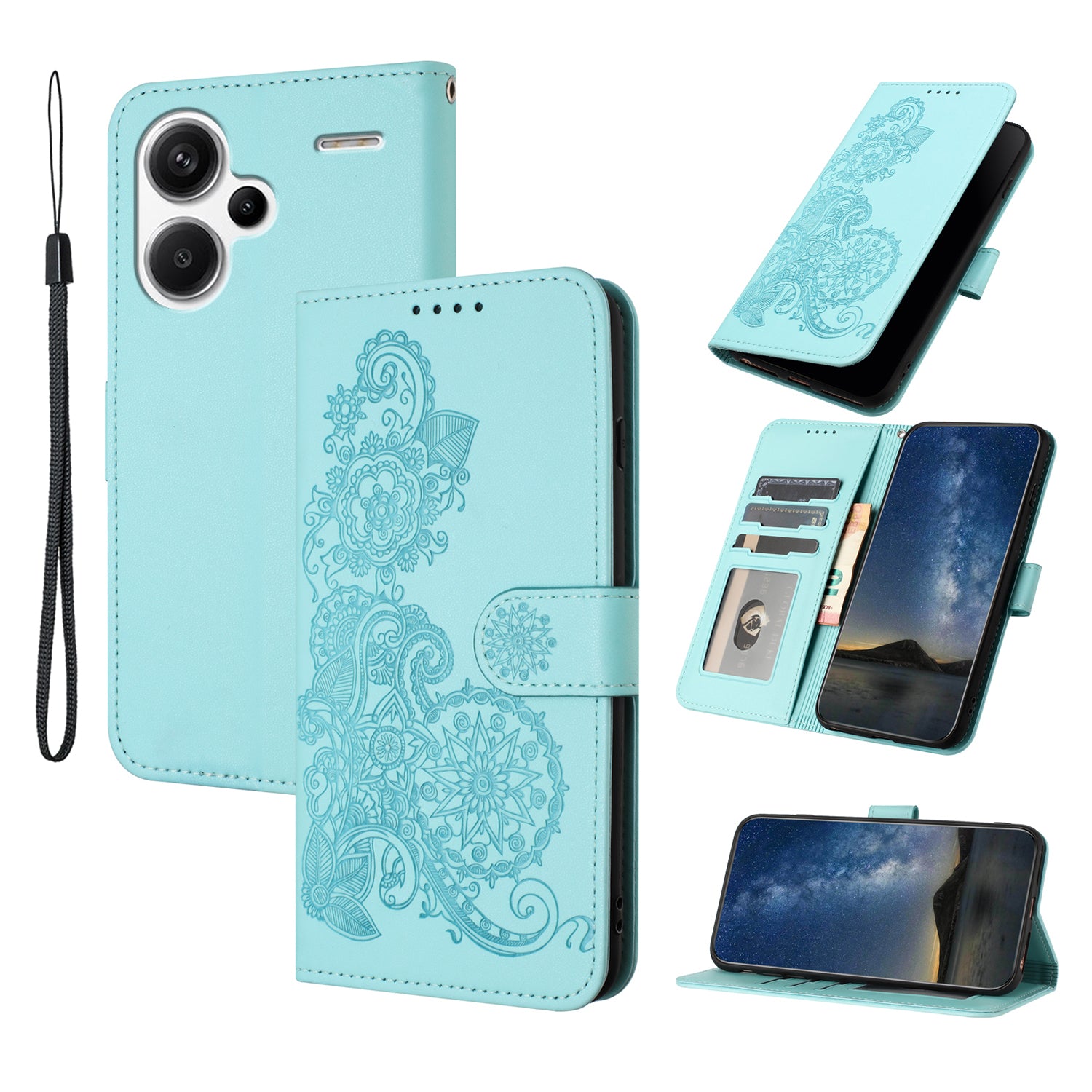 YX0050 For Xiaomi Redmi Note 13 Pro+ 5G Wallet Phone Case Flower Pattern Imprinted Leather Flip Cover