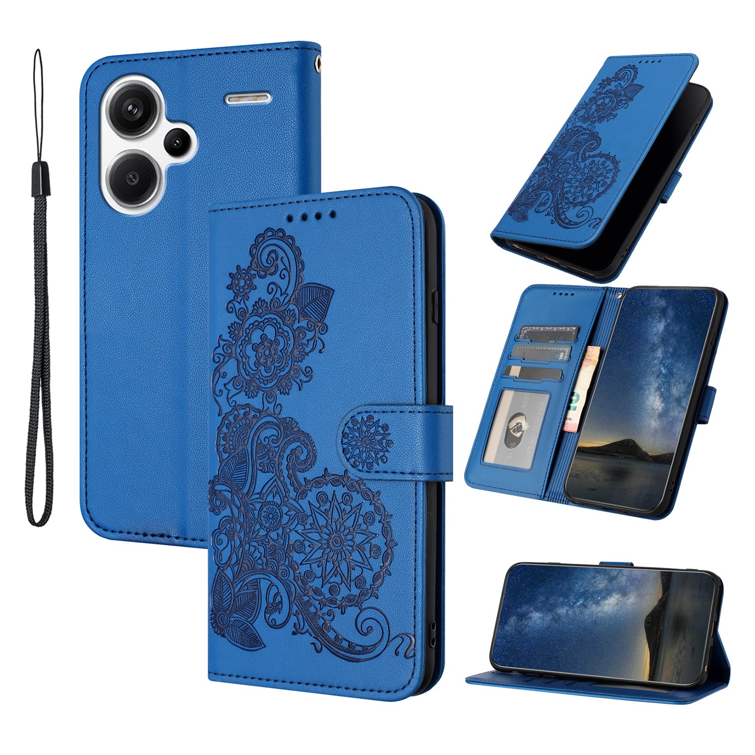 YX0050 For Xiaomi Redmi Note 13 Pro+ 5G Wallet Phone Case Flower Pattern Imprinted Leather Flip Cover