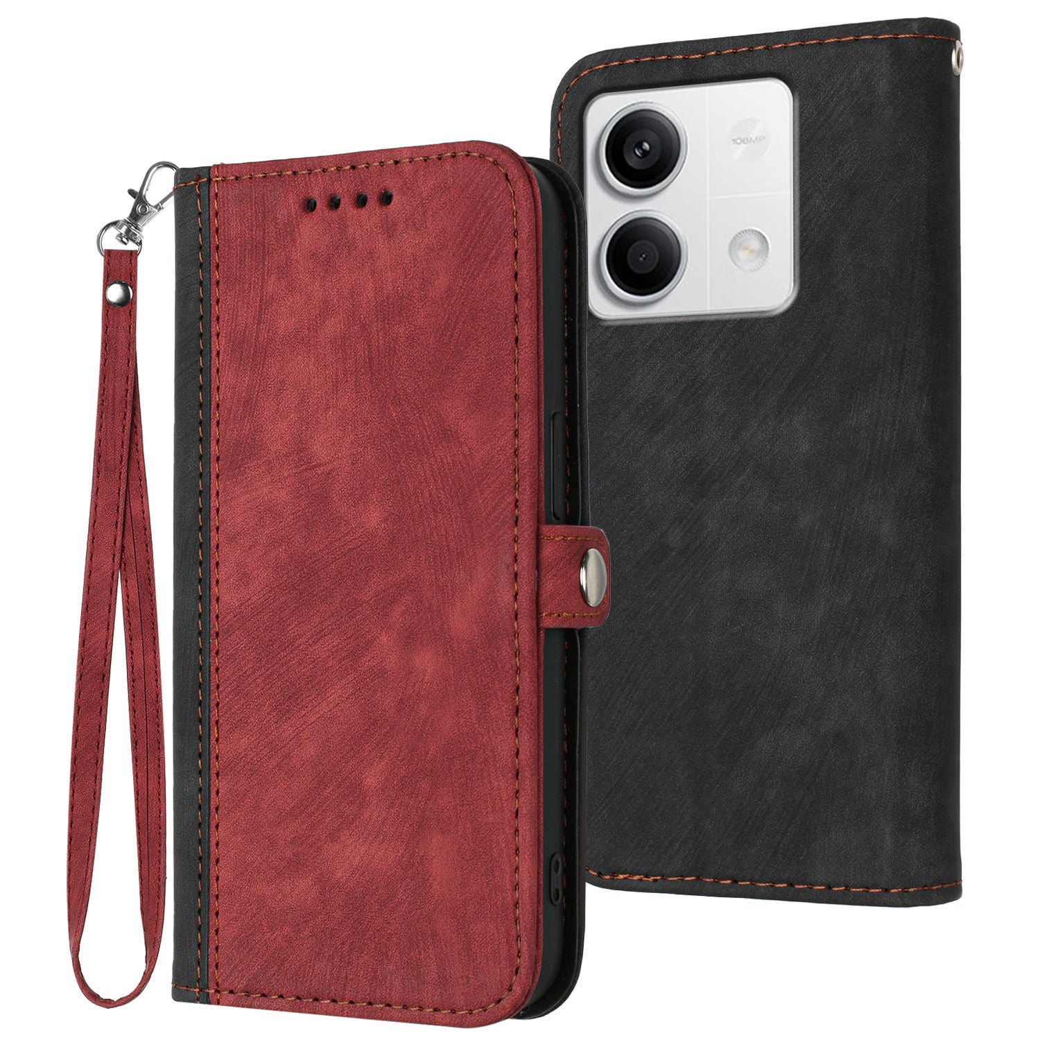 YX0020 For Xiaomi Redmi Note 13 4G Case PU Leather Stand Card Slots Phone Cover with Wrist Strap