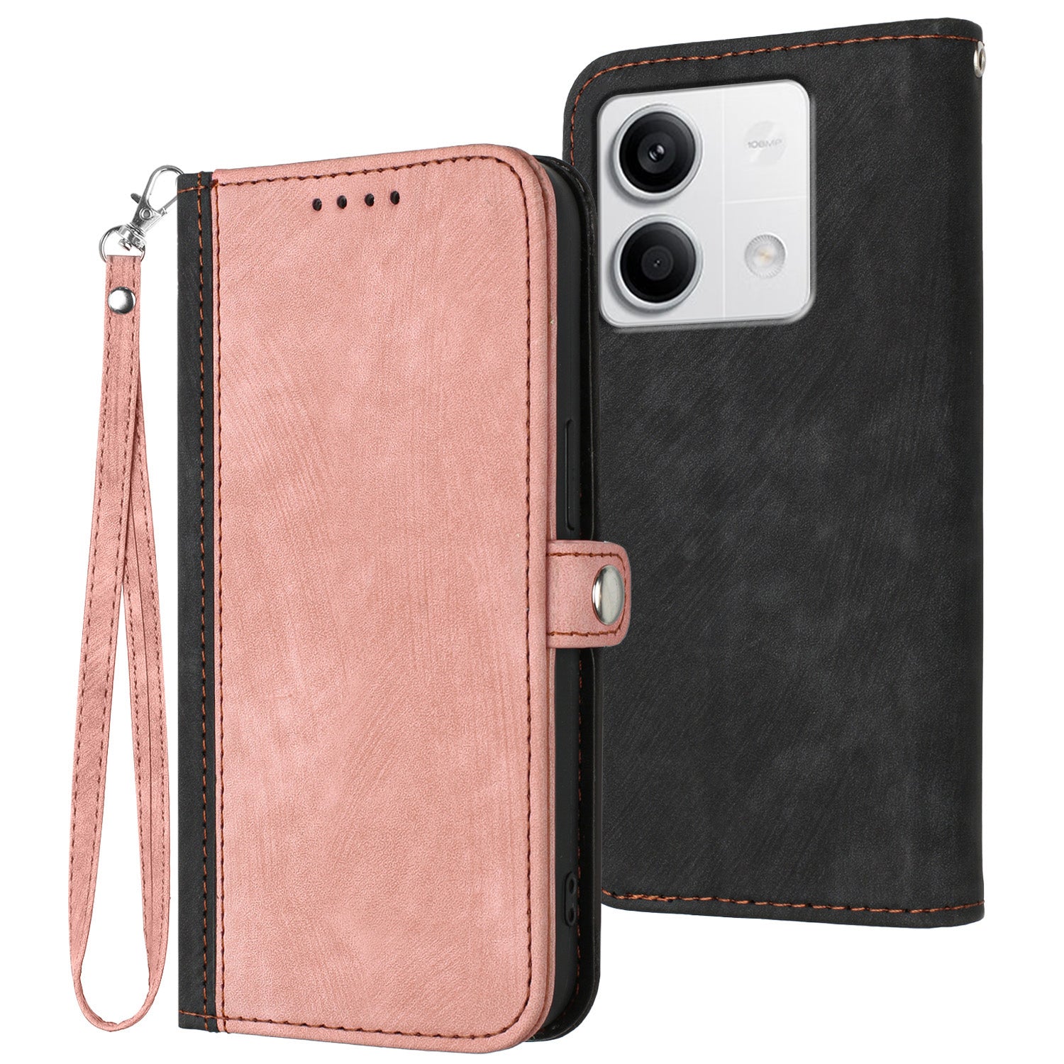 YX0020 For Xiaomi Redmi Note 13 4G Case PU Leather Stand Card Slots Phone Cover with Wrist Strap