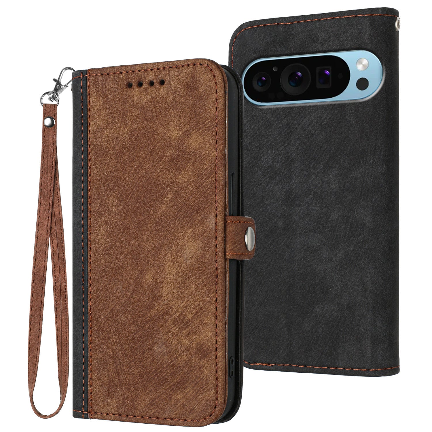 YX0020 For Google Pixel 9 Pro Protective Case PU Leather Wallet Phone Cover with Strap