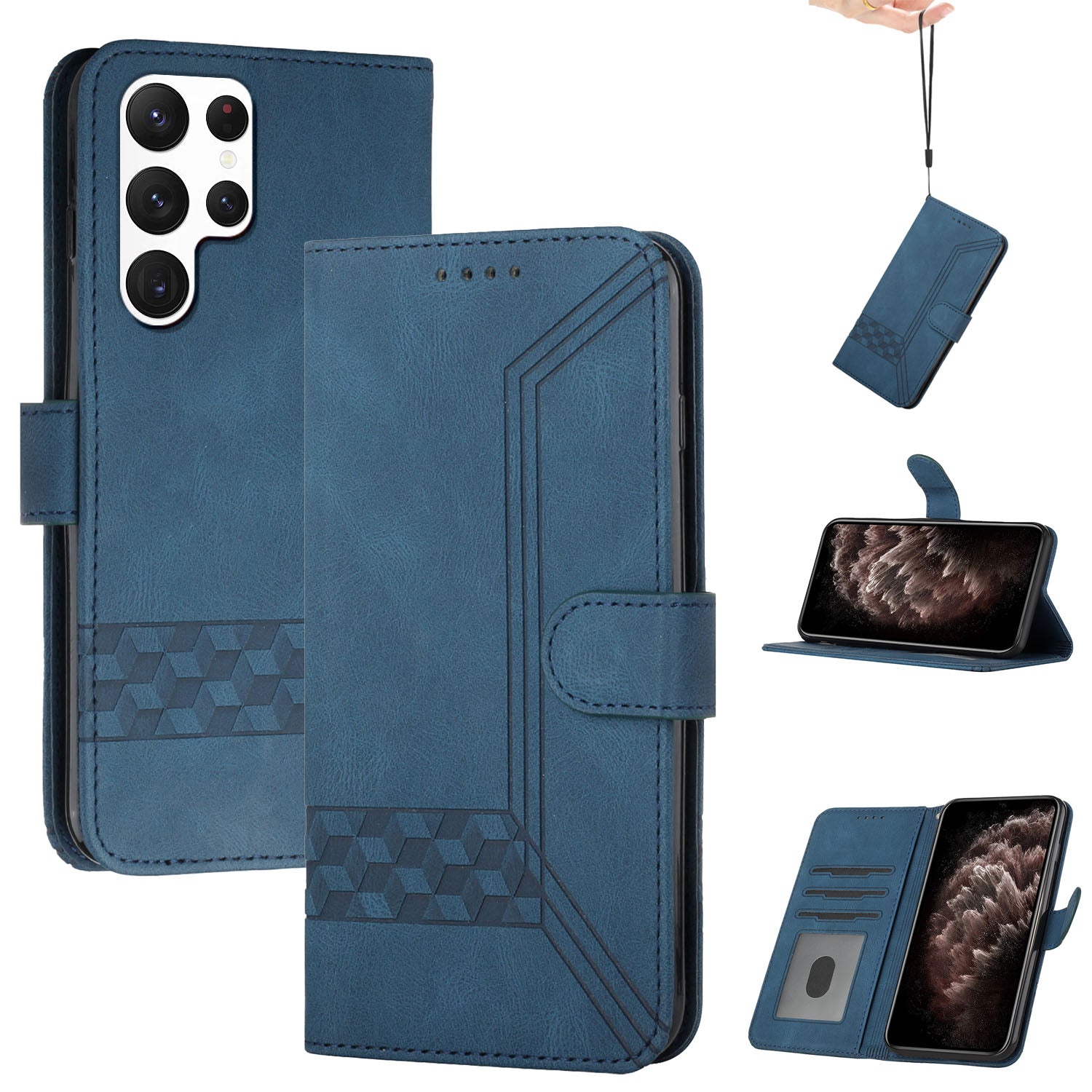 YX0010 Series for Samsung Galaxy S24 Ultra Case PU Leather Stand Phone Cover with Wrist Strap