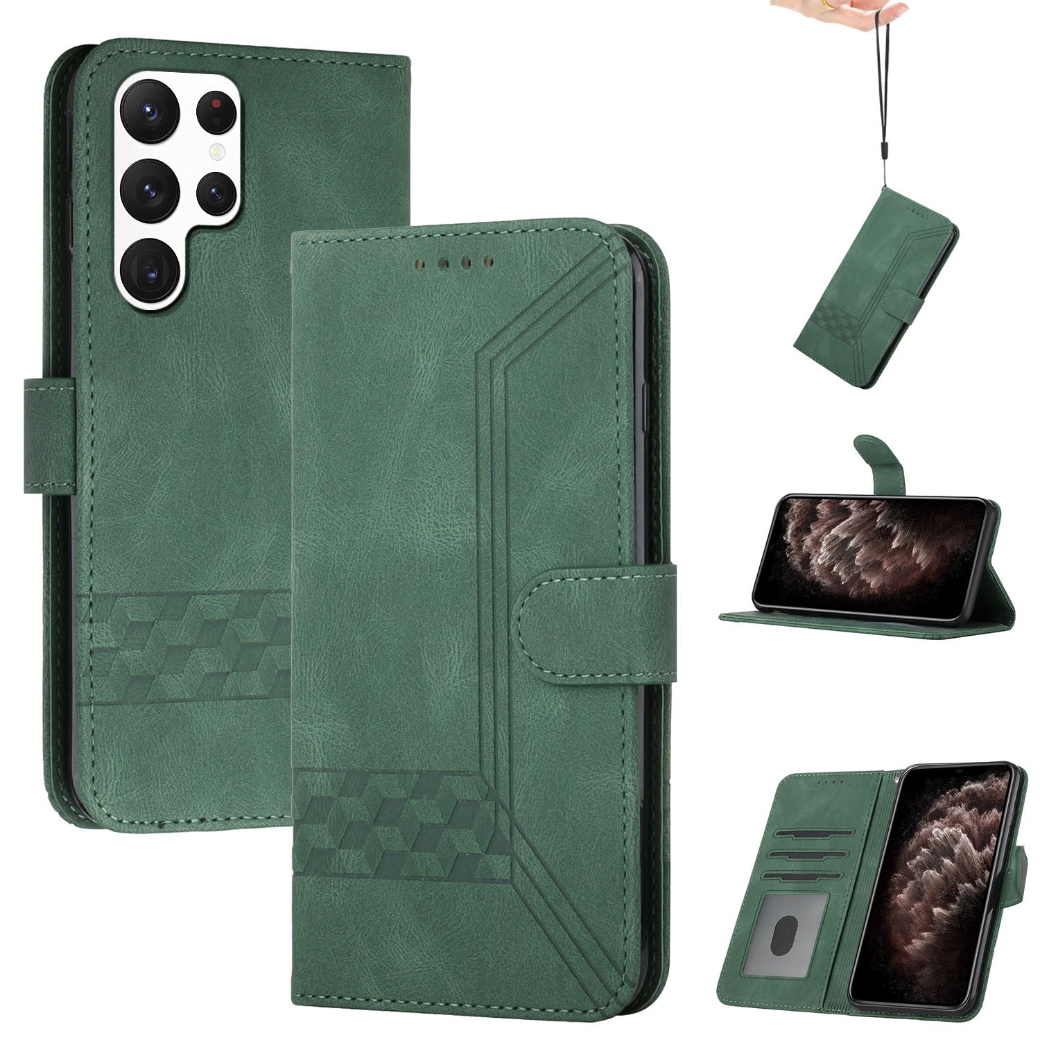 YX0010 Series for Samsung Galaxy S24 Ultra Case PU Leather Stand Phone Cover with Wrist Strap