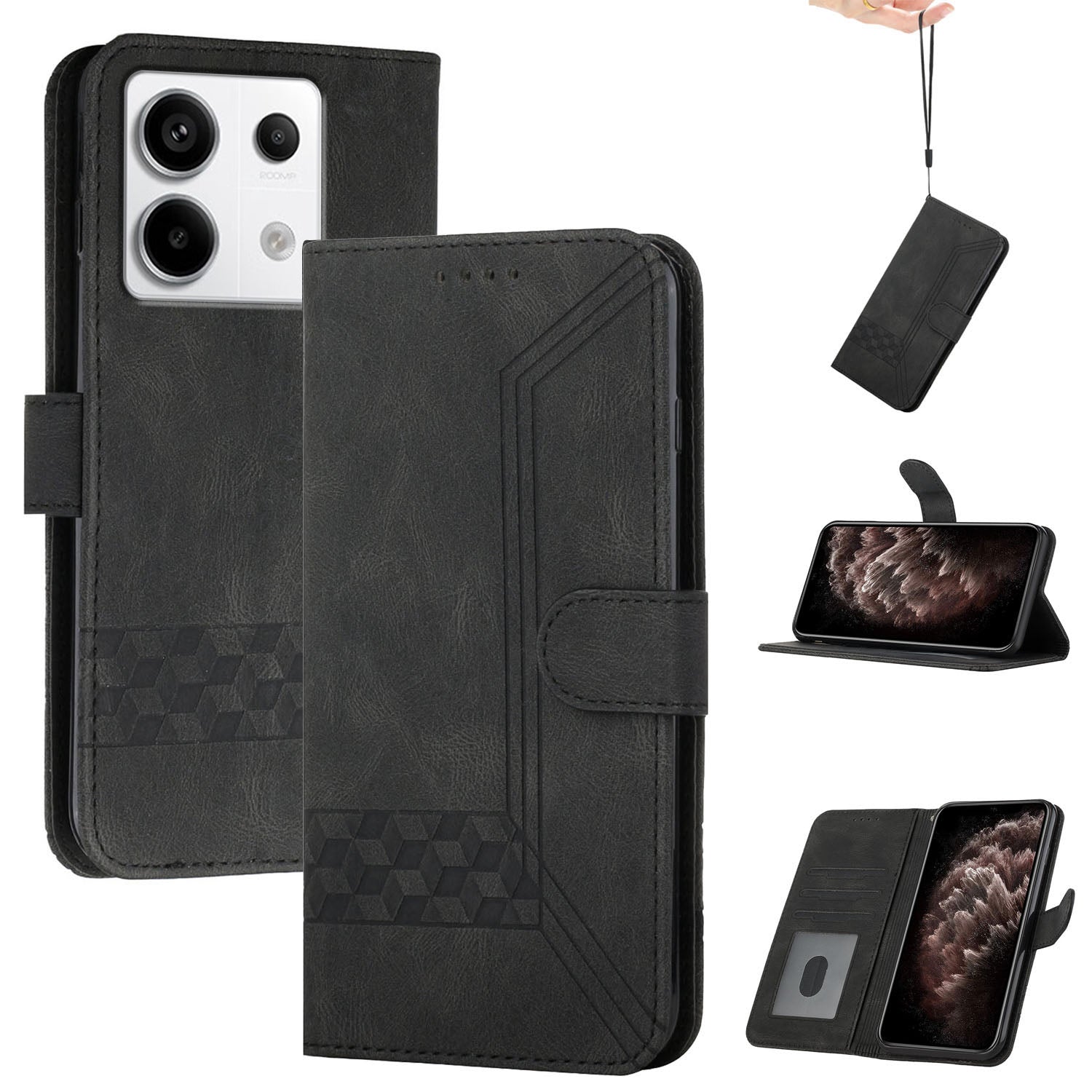 YX0010 Series for Xiaomi Redmi Note 13 Pro 4G / Poco M6 Pro 4G Cell Phone Case PU Leather Folding Stand Cover