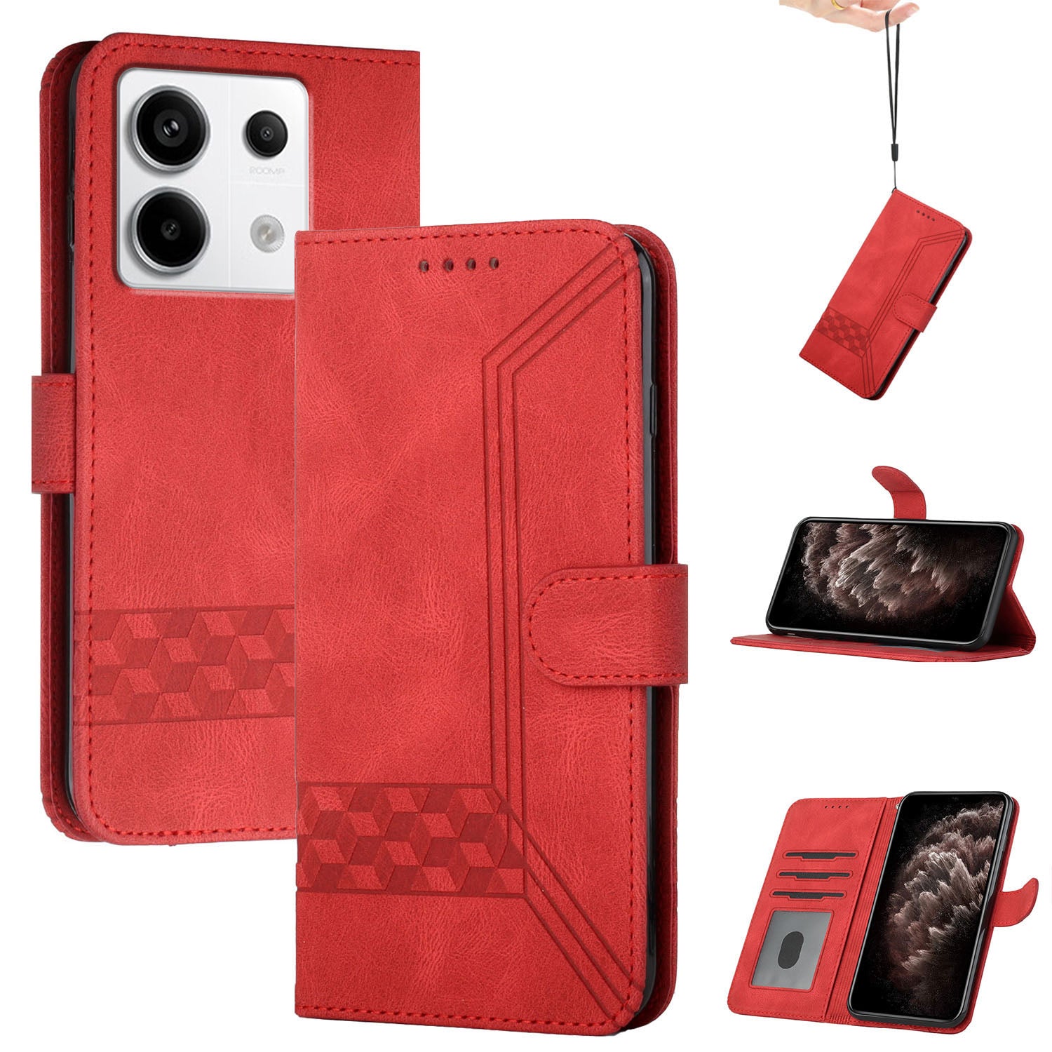 YX0010 Series for Xiaomi Redmi Note 13 Pro 4G / Poco M6 Pro 4G Cell Phone Case PU Leather Folding Stand Cover