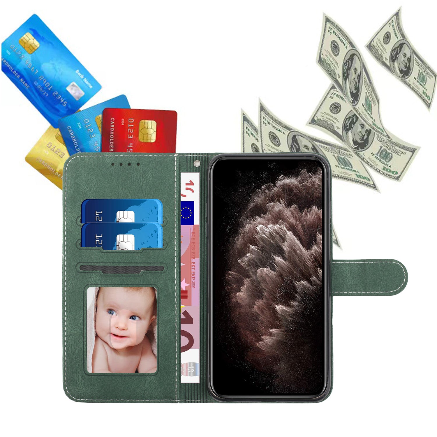 YX0010 Series for Samsung Galaxy S24 PU Leather Cover Imprinted Wallet Cover Folding Stand Cell Phone Case
