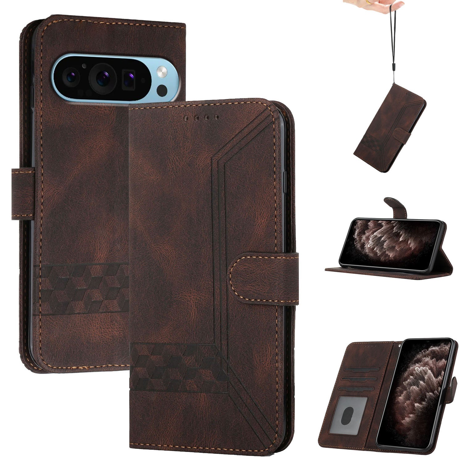 YX0010 Series Phone Stand Case for Google Pixel 9 PU Leather Cell Phone Cover PU Leather Wallet