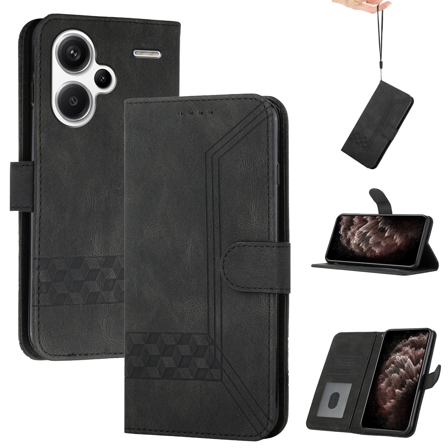 YX0010 Series For Xiaomi Redmi Note 13 Pro+ 5G Imprinted Cell Phone Wallet Cover Stand PU Leather Case