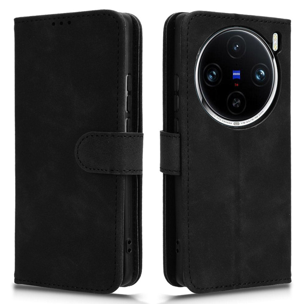 For vivo X100 5G Leather Case Skin-touch Flip Stand Wallet Protective Cover
