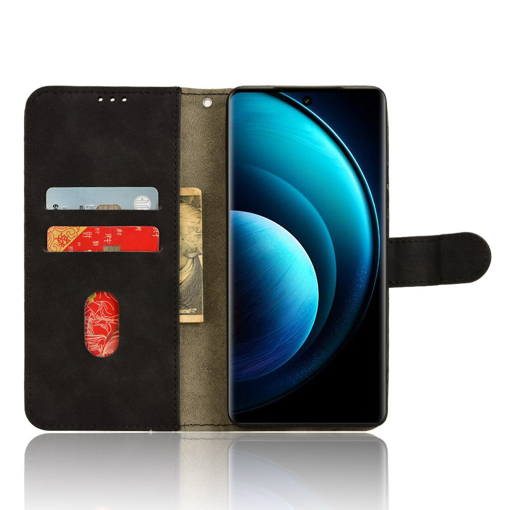 For vivo X100 5G Leather Case Skin-touch Flip Stand Wallet Protective Cover