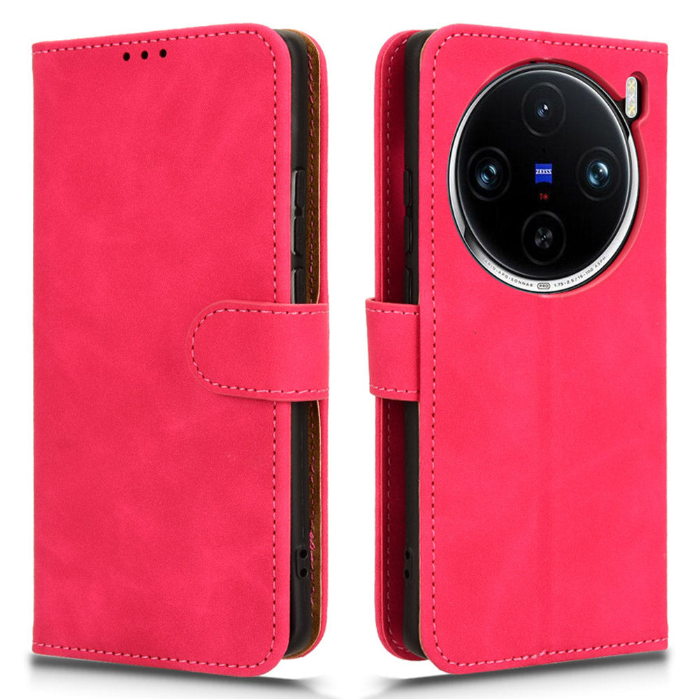 For vivo X100 5G Leather Case Skin-touch Flip Stand Wallet Protective Cover