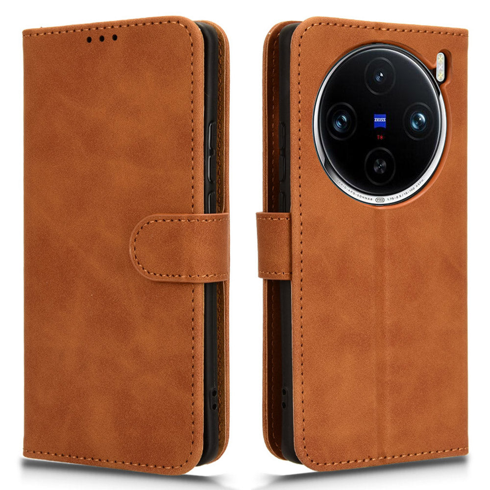 For vivo X100 5G Leather Case Skin-touch Flip Stand Wallet Protective Cover