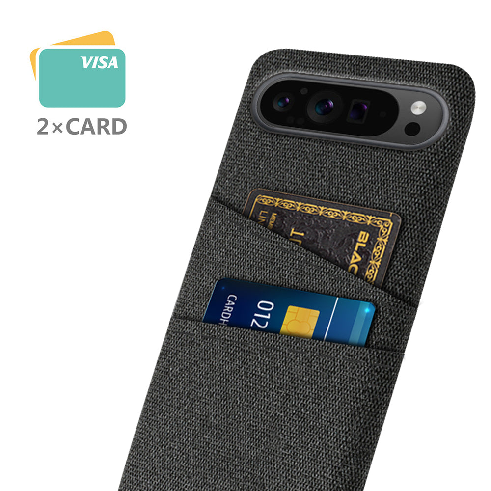 For Google Pixel 9 Pro Cell Phone Cases Dual Card Holder Cloth Texture Hard PC Cover