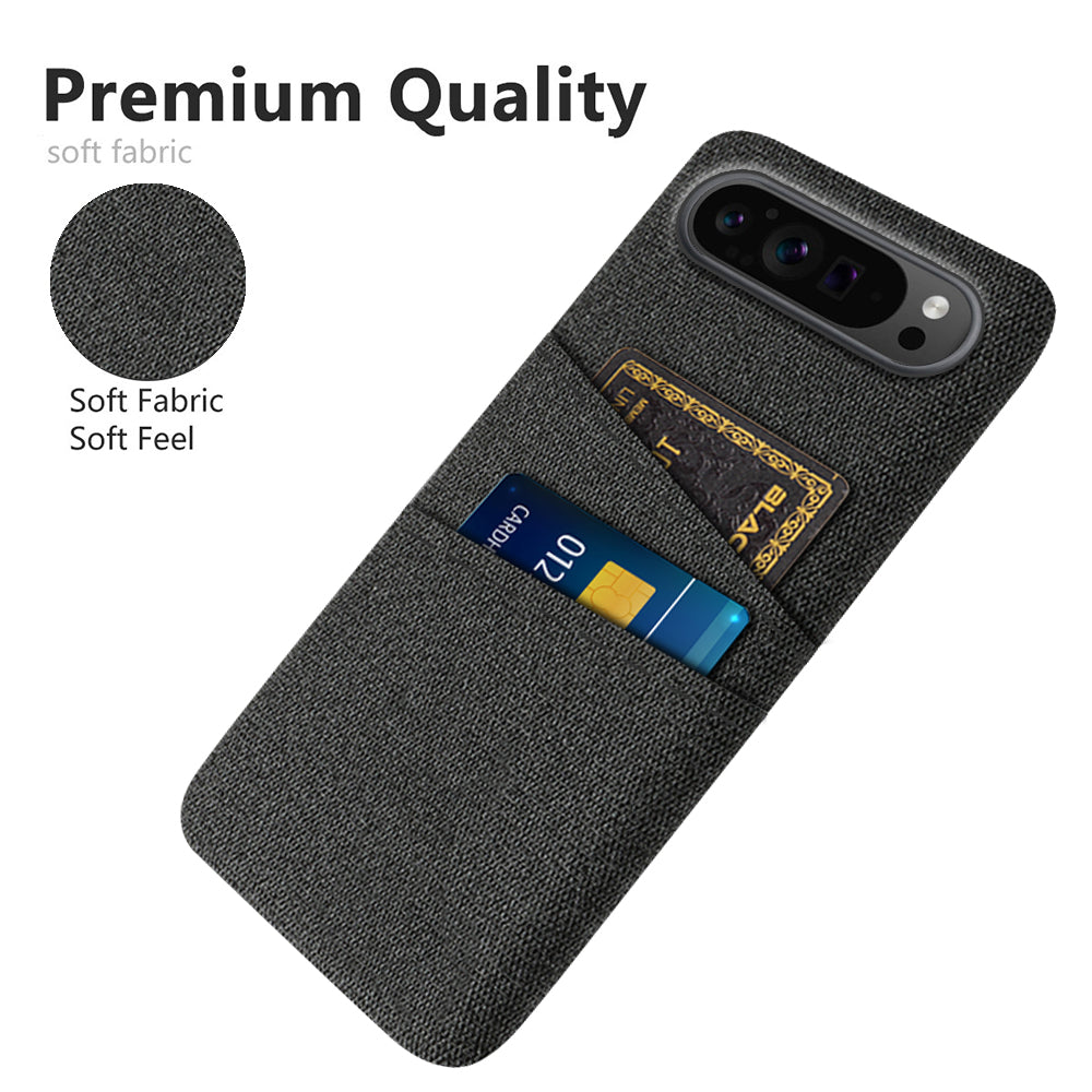For Google Pixel 9 Pro Cell Phone Cases Dual Card Holder Cloth Texture Hard PC Cover