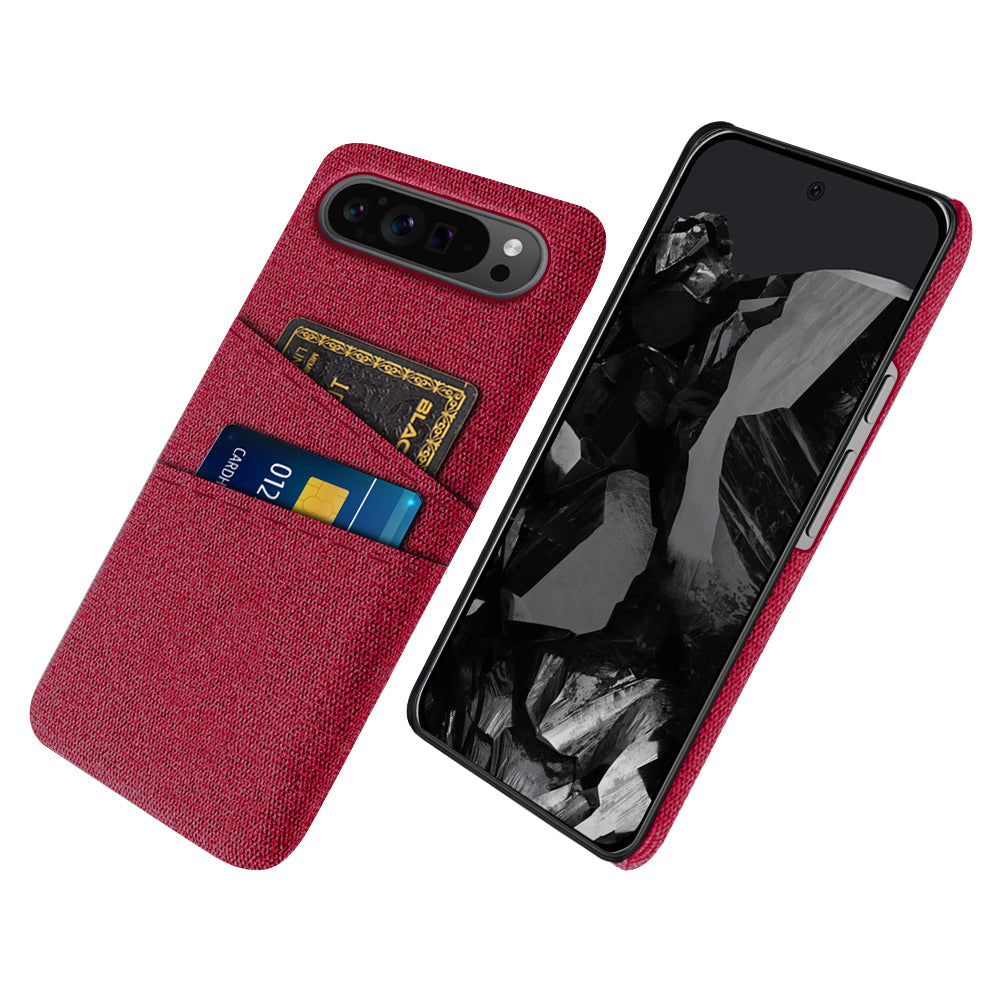 For Google Pixel 9 Pro Cell Phone Cases Dual Card Holder Cloth Texture Hard PC Cover