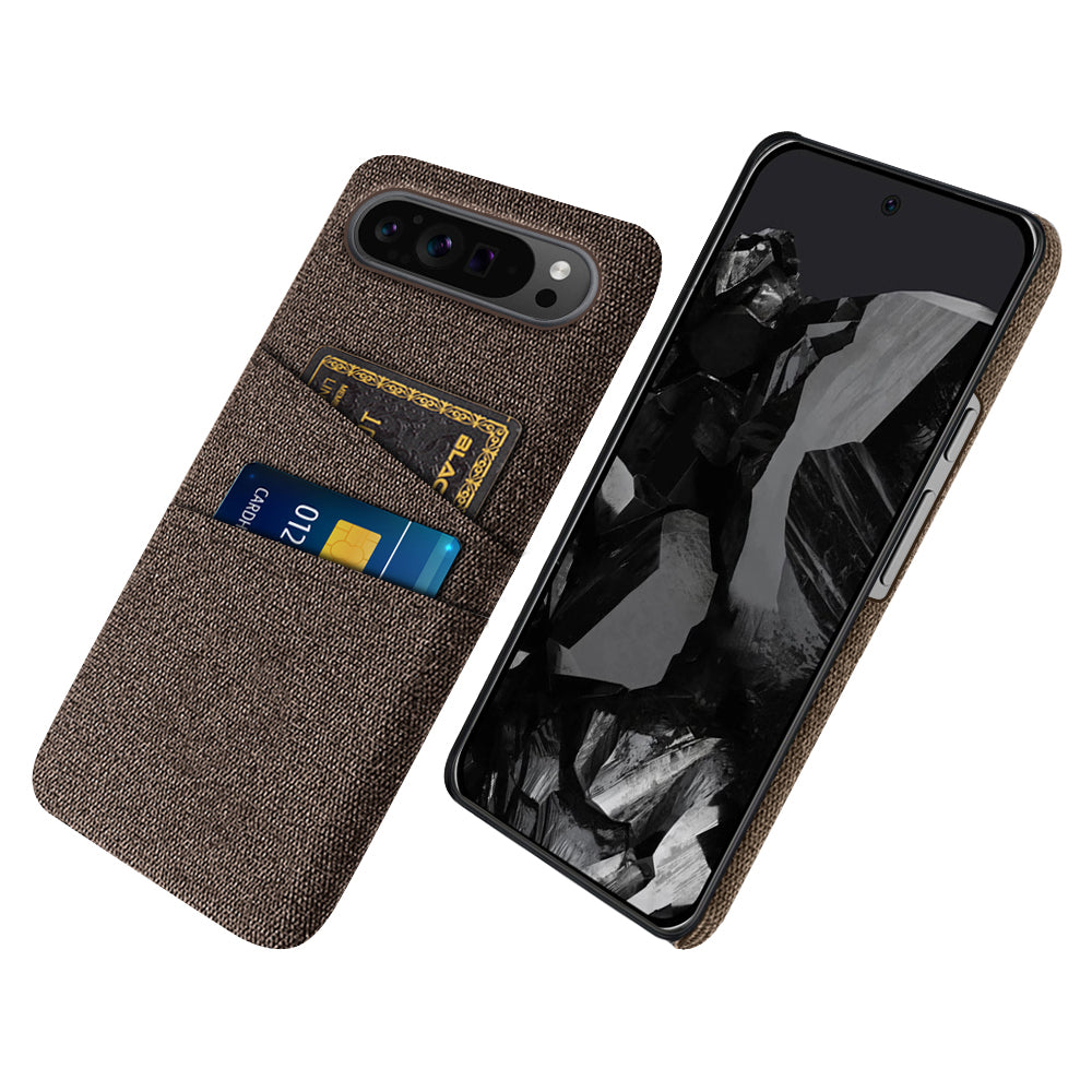 For Google Pixel 9 Pro Cell Phone Cases Dual Card Holder Cloth Texture Hard PC Cover