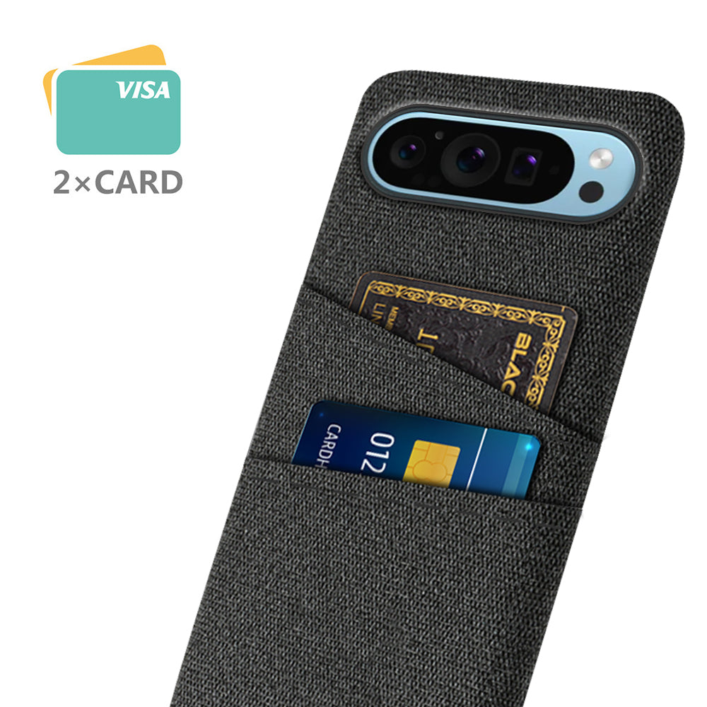 For Google Pixel 9 Phone Case 2 Card Holders Cloth Texture Back Cover