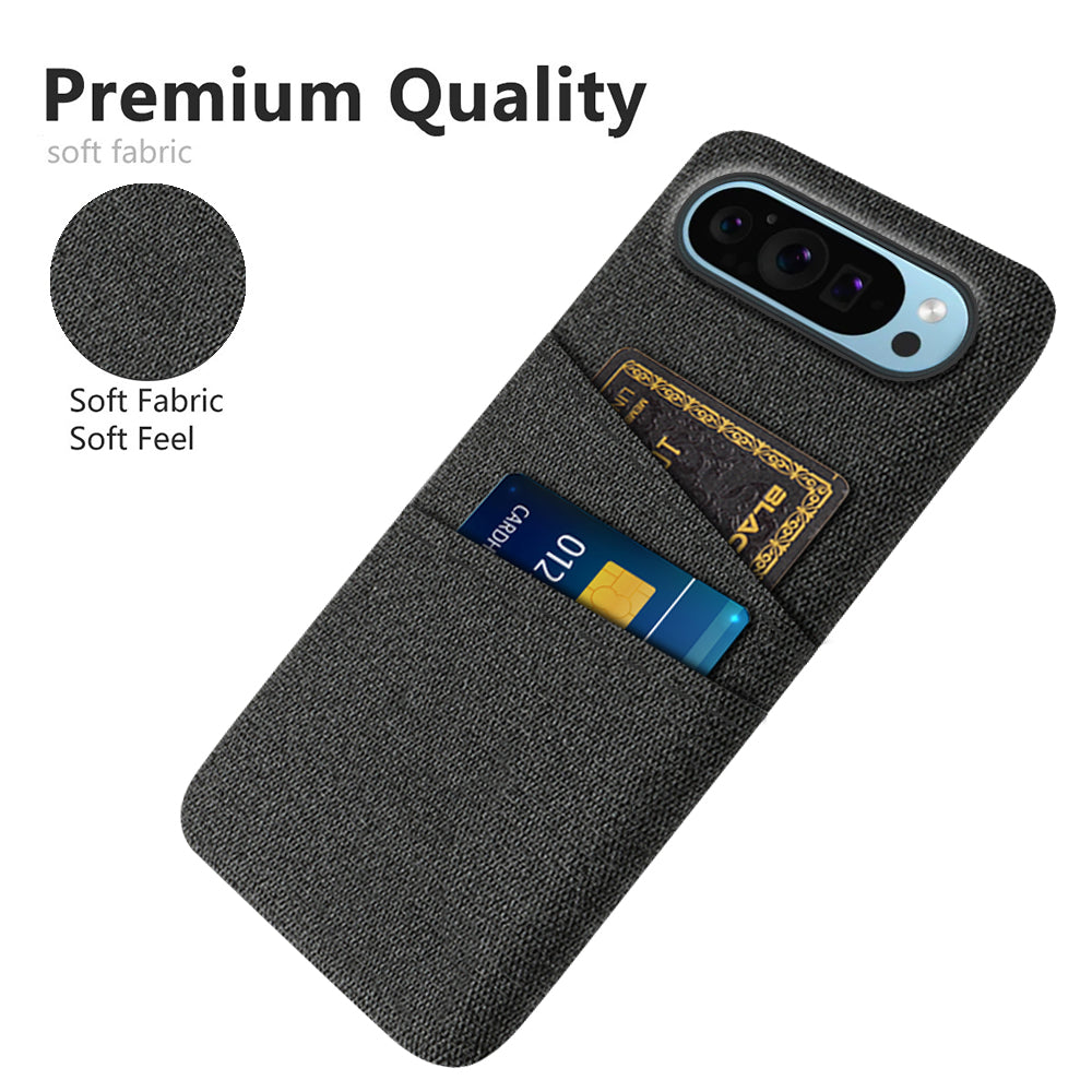 For Google Pixel 9 Phone Case 2 Card Holders Cloth Texture Back Cover