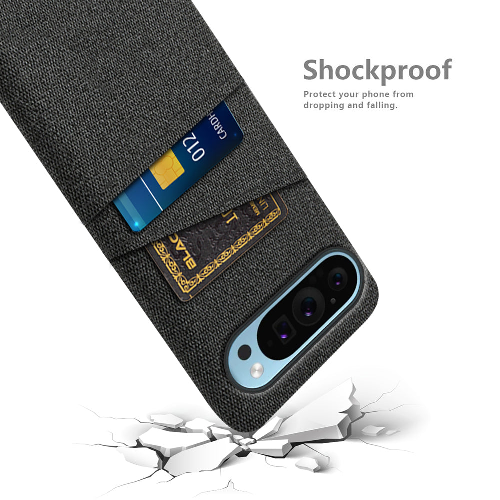 For Google Pixel 9 Phone Case 2 Card Holders Cloth Texture Back Cover