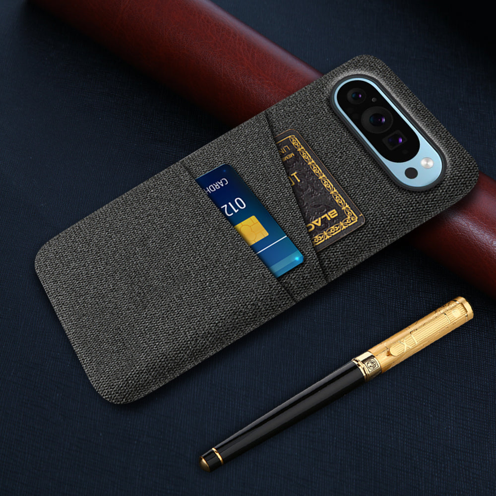 For Google Pixel 9 Phone Case 2 Card Holders Cloth Texture Back Cover