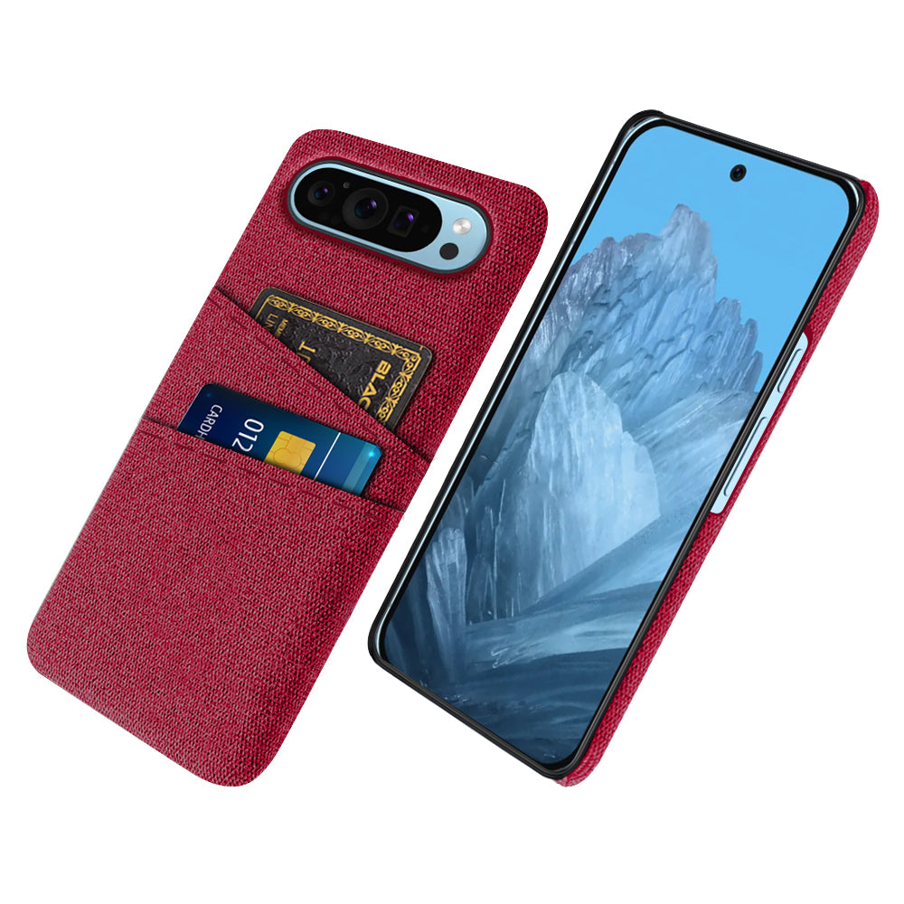 For Google Pixel 9 Phone Case 2 Card Holders Cloth Texture Back Cover