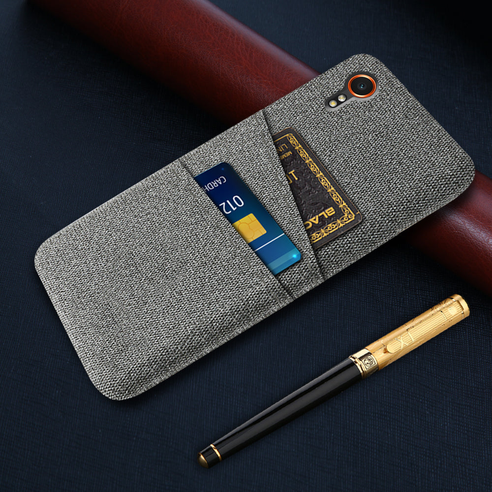 For Samsung Galaxy Xcover7 Cell Phone Case Dual Card Holder Cloth Texture Bump Proof Cover