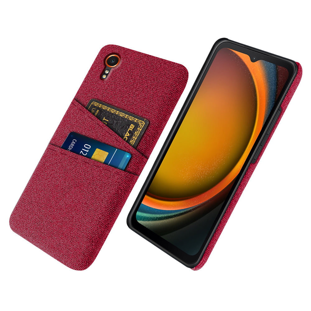 For Samsung Galaxy Xcover7 Cell Phone Case Dual Card Holder Cloth Texture Bump Proof Cover